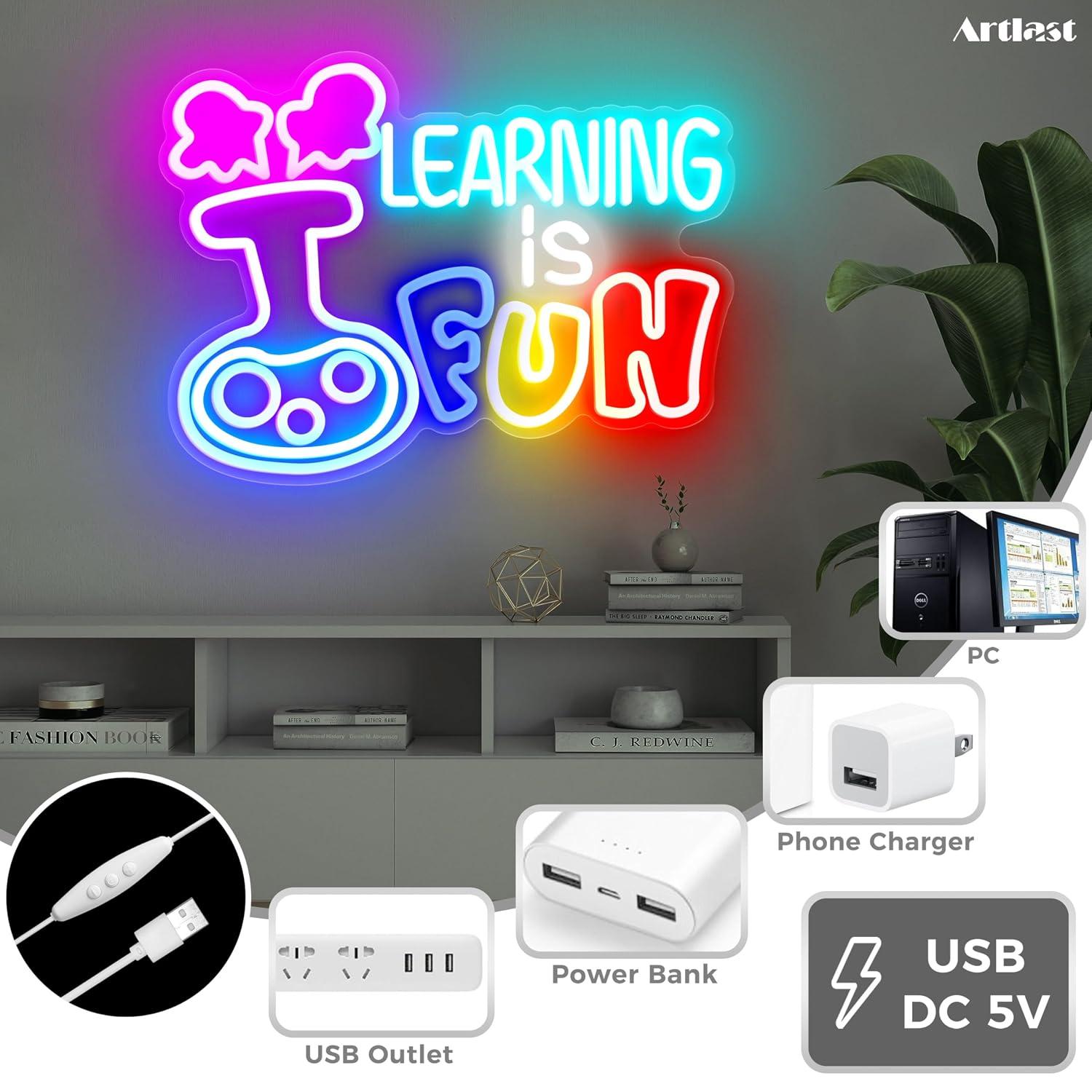 Learning Is Fun Neon Sign USB  - огляд і ціна Kids Education Motivation